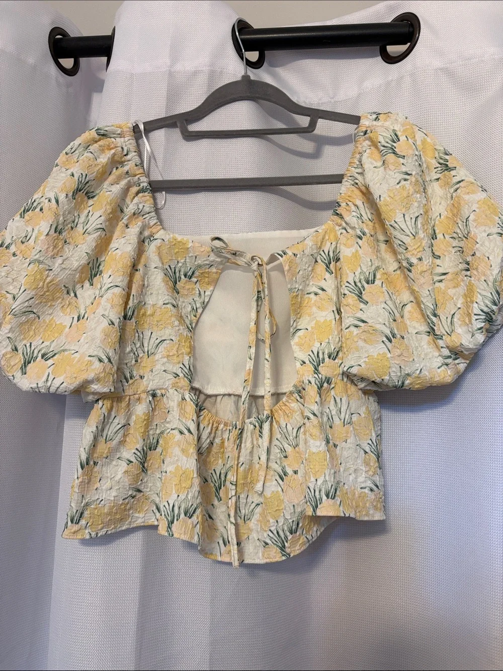 English Factory Puff Sleeve Peplum Floral Top